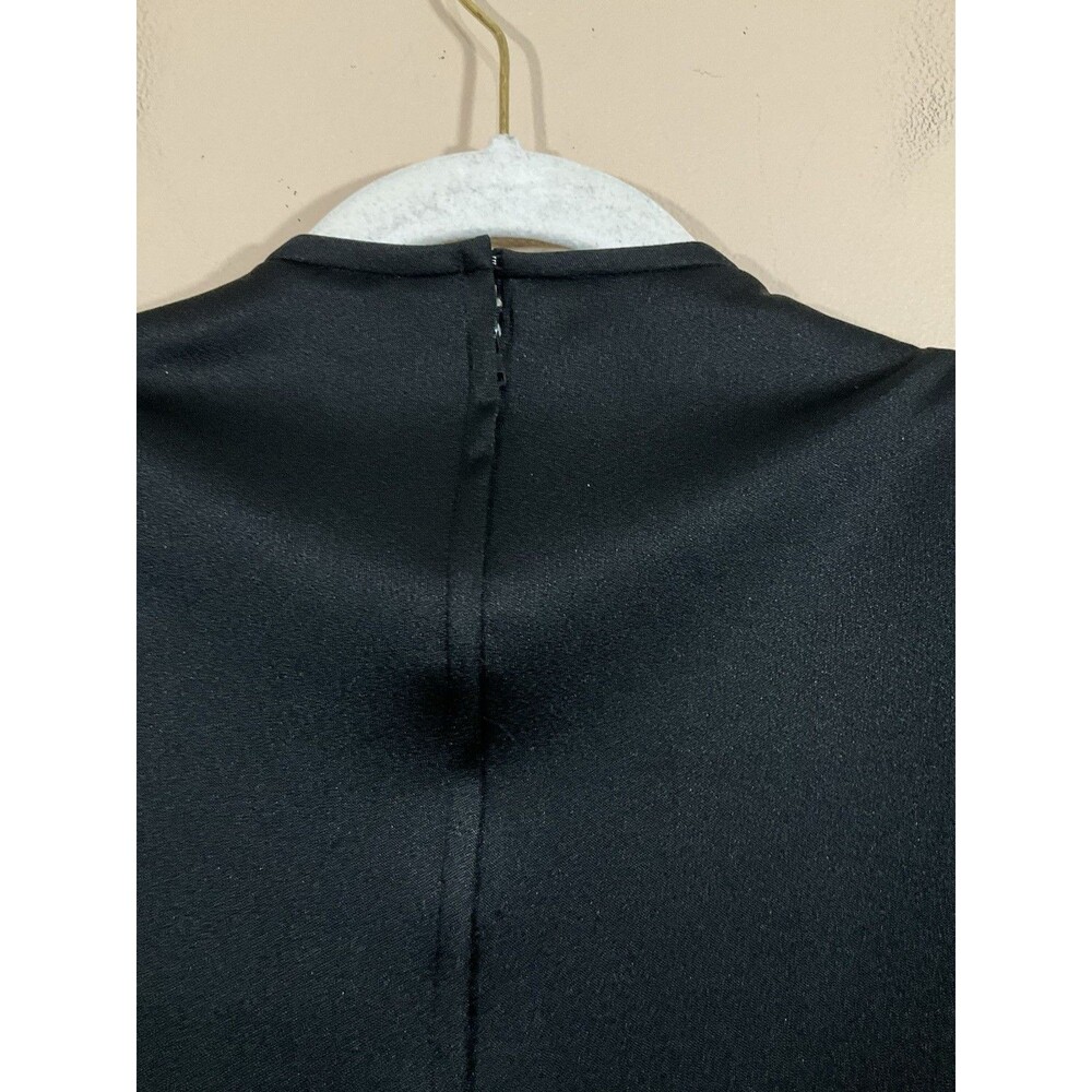 Vintage Womens Draped Front Midi Dress 8 Black Glam Party Formal Cocktail 80s - Picture 5 of 12